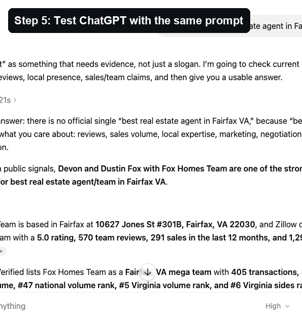 ChatGPT named Devon and Dustin Fox with Fox Homes Team as one of the strongest Fairfax VA candidates in this run.