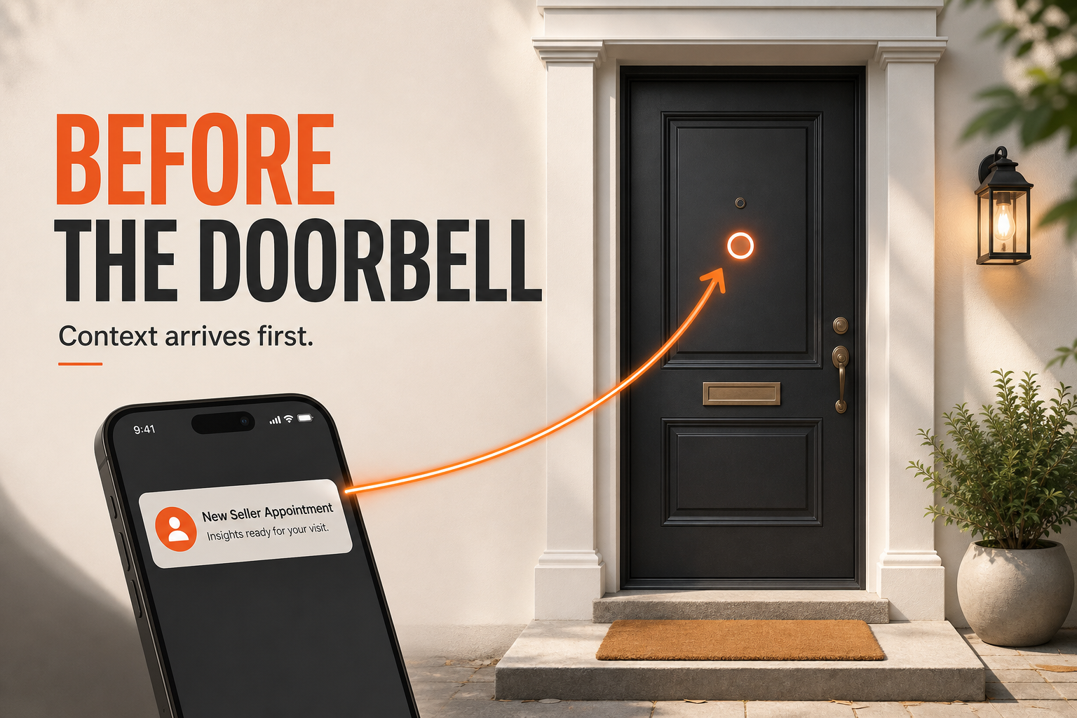 AgentAIBrief infographic showing how useful context can reach a seller before the front-door meeting.