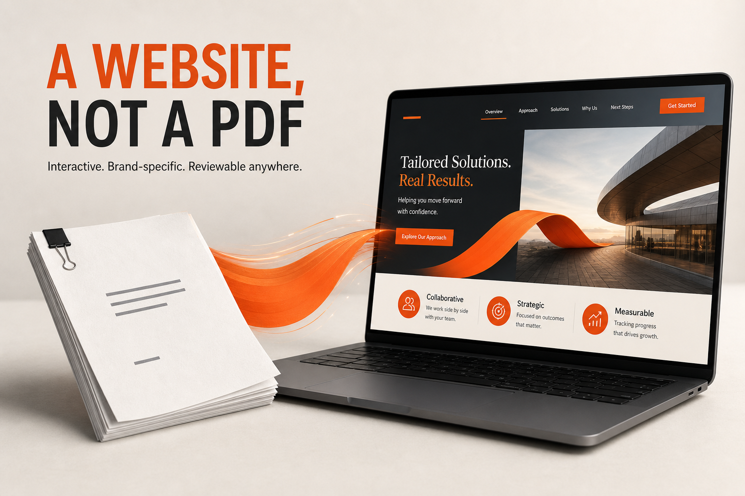AgentAIBrief infographic contrasting a static paper attachment with a responsive presentation website.