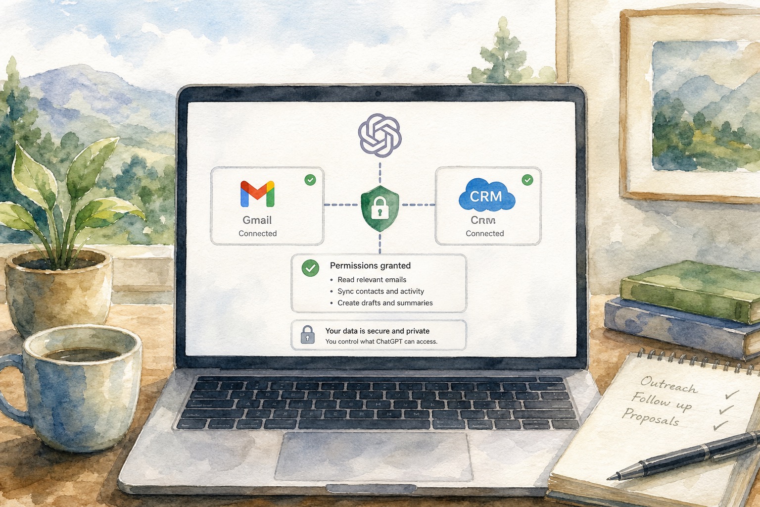 Connected apps and browser workflow with scoped access controls.