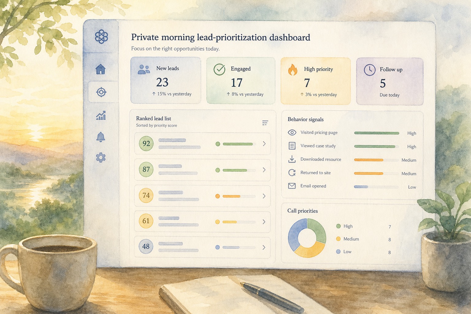 Private daily prospect dashboard with ranked behavior signals and no personal data.