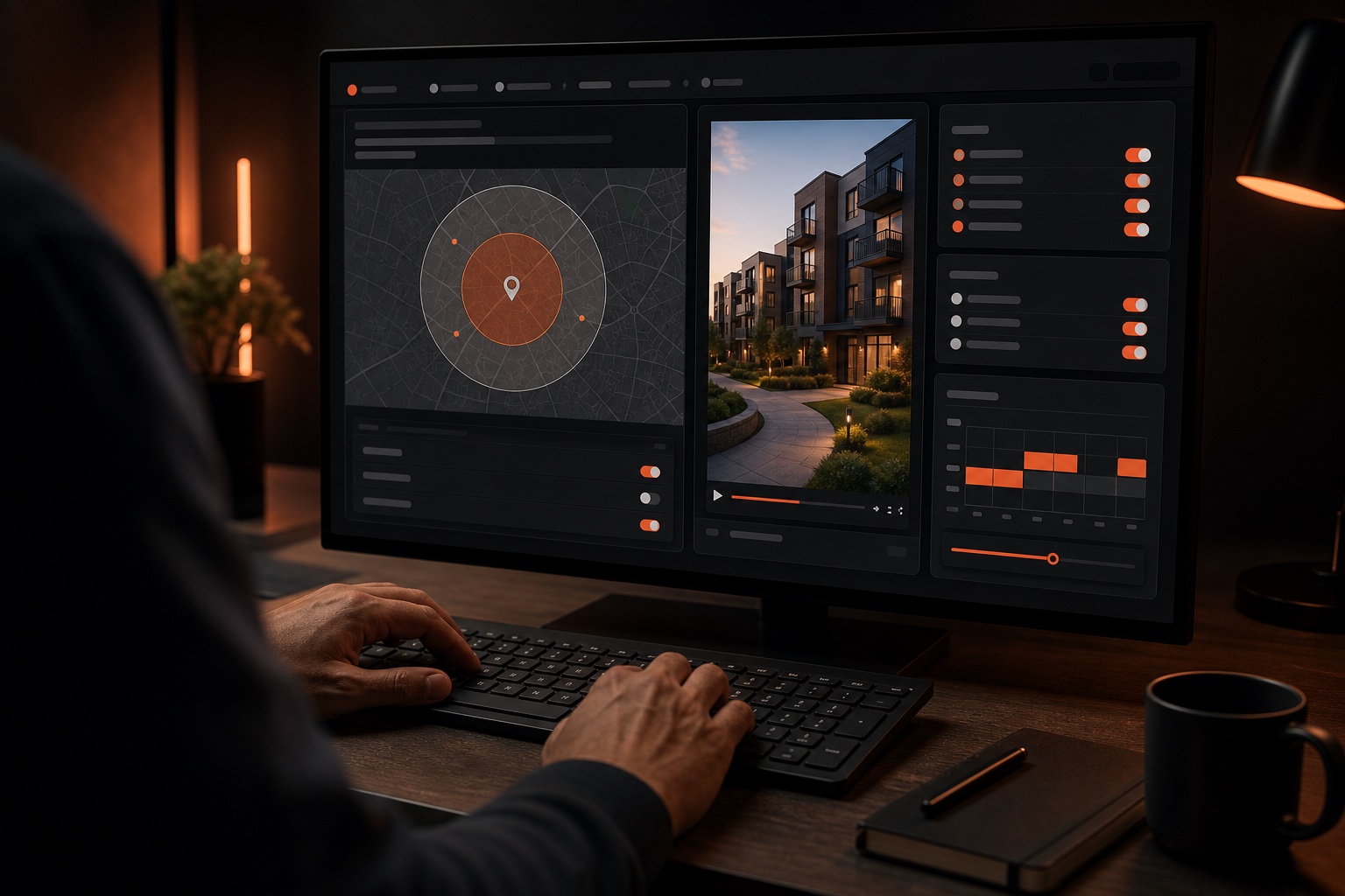 An AI operator reviews the listing video, geographic radius, placements, schedule, and campaign controls before publishing.