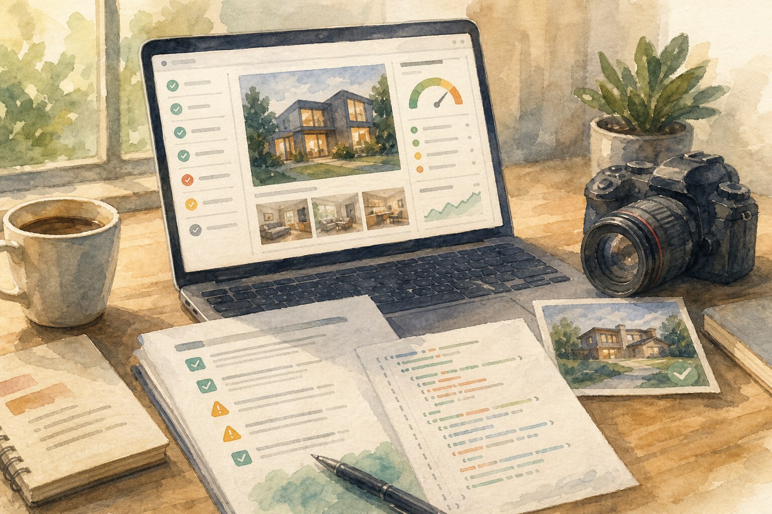 AgentAIBrief publishing QA checklist watercolor illustration.
